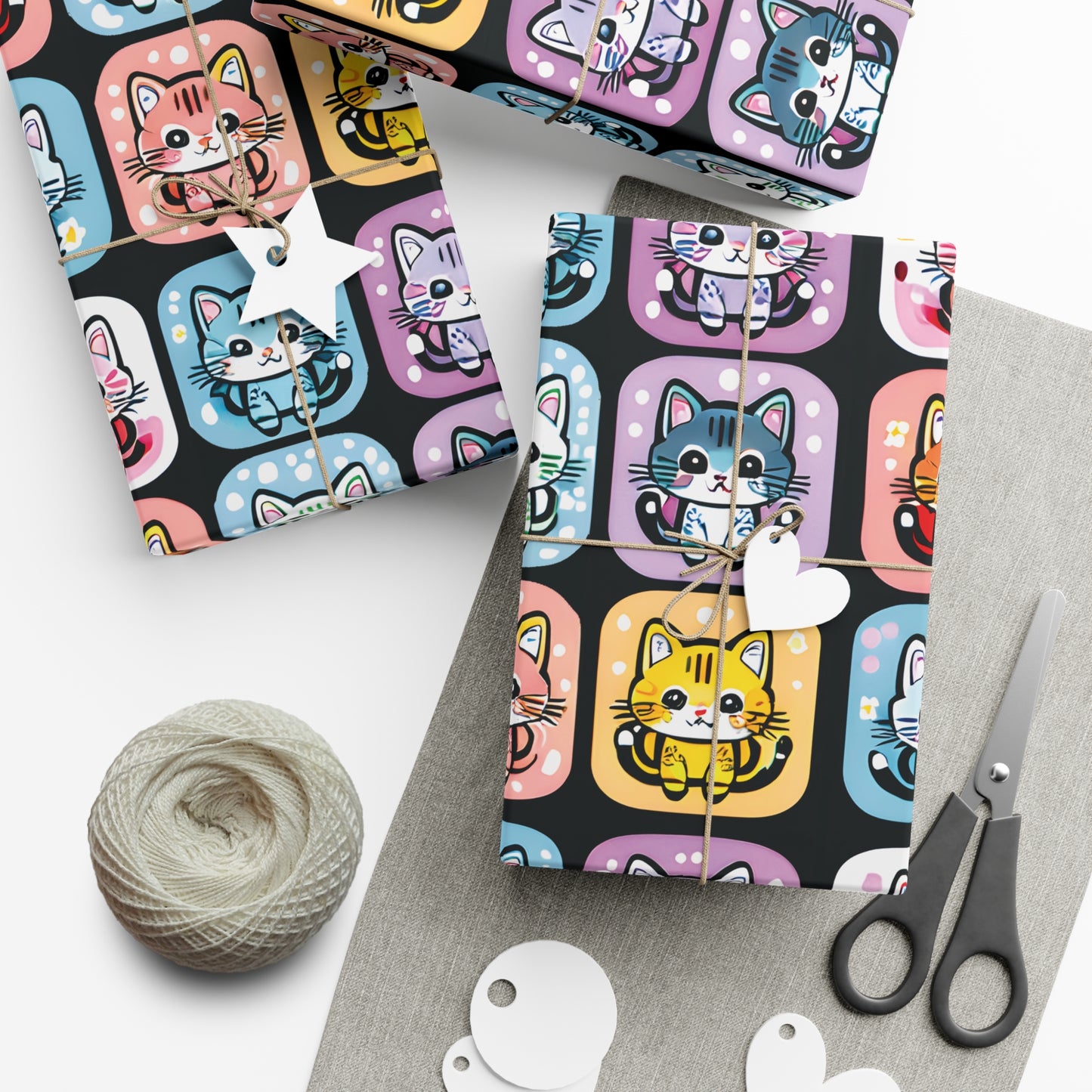 Cat Boxes - Black, Wrapping Paper for Holidays & Celebrations