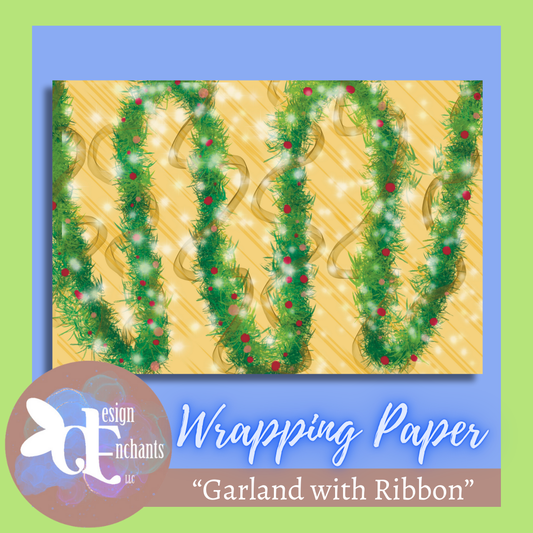 Garland with Gold Ribbon, Wrapping Paper for Holidays & Celebrations