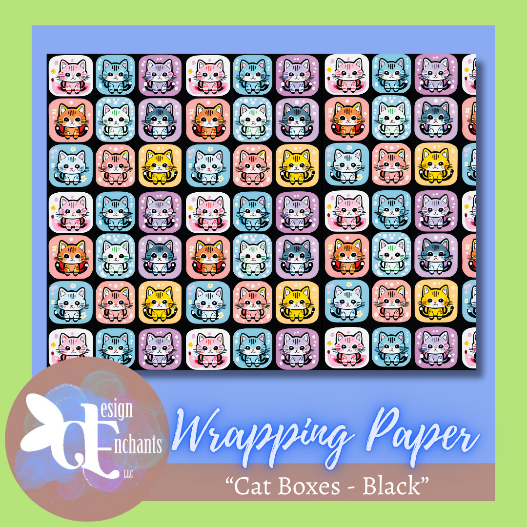 Cat Boxes - Black, Wrapping Paper for Holidays & Celebrations