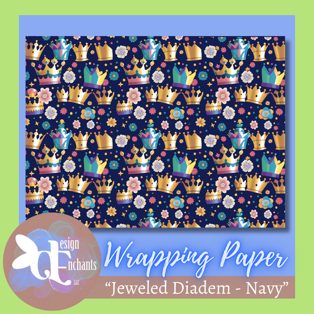 Jeweled Diadem - Navy, Wrapping Paper for Holidays & Celebrations