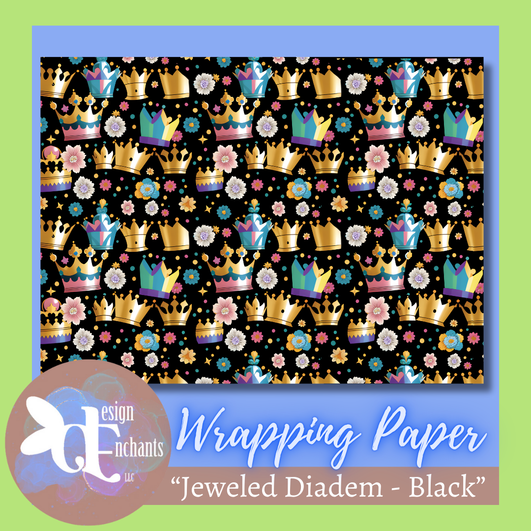 Jeweled Diadem - Black, Wrapping Paper for Holidays & Celebrations