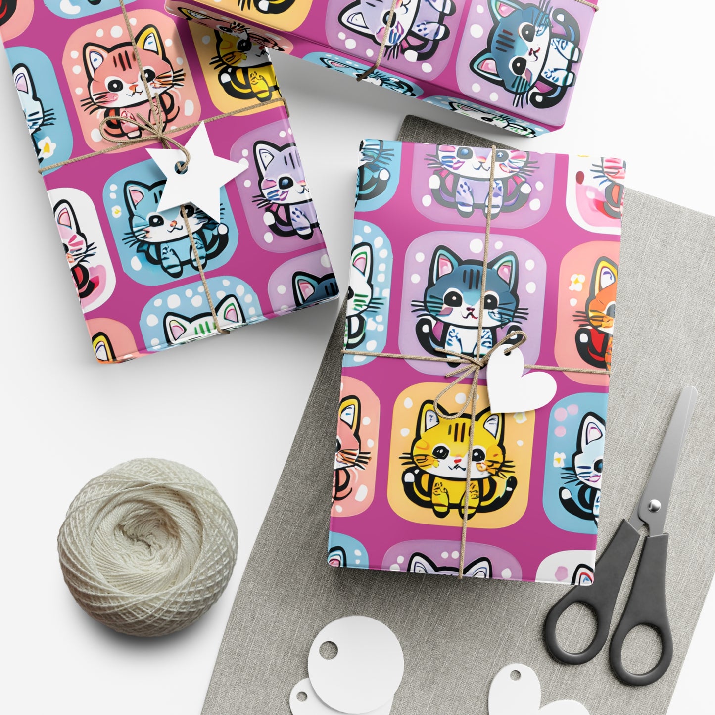 Cat Boxes - Pink, Wrapping Paper for Holidays & Celebrations