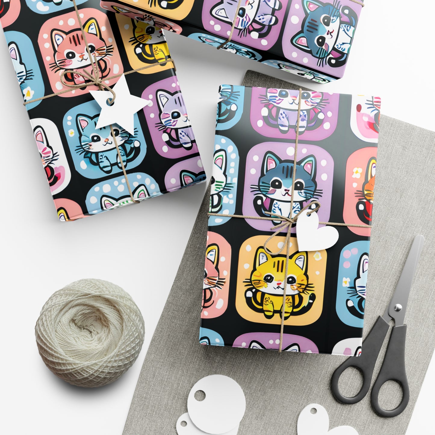 Cat Boxes - Black, Wrapping Paper for Holidays & Celebrations