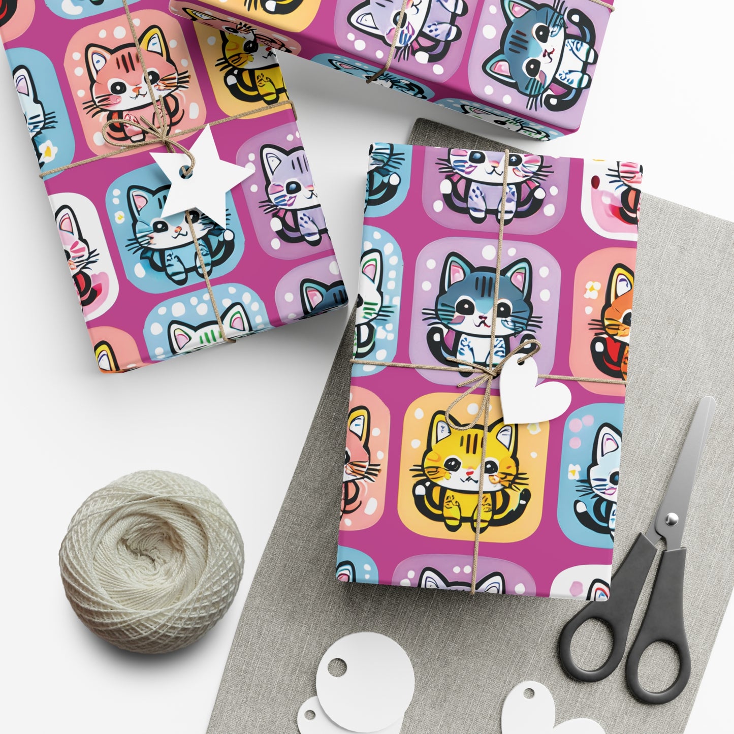 Cat Boxes - Pink, Wrapping Paper for Holidays & Celebrations