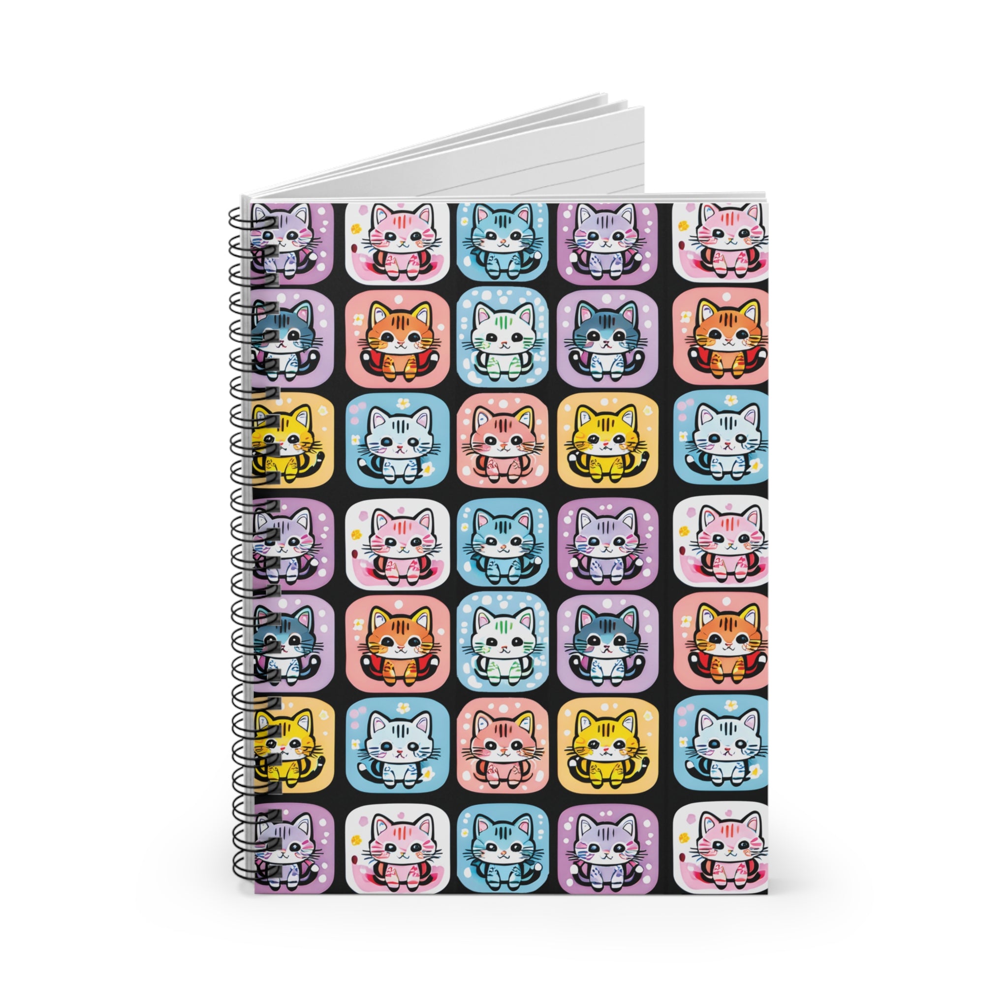 Cat Boxes - Black Variant, Spiral Notebook - Ruled Line