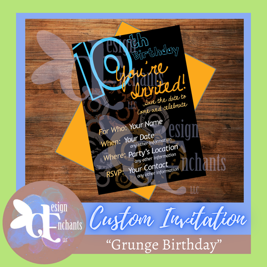 Grunge, Birthday Invitation